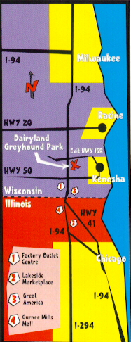 Map to Dairyland Greyhound Park